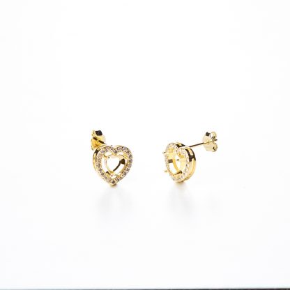 Caixa Brinco de Zirconia Cravejada Luxo Coração 6mm Crystal Ouro