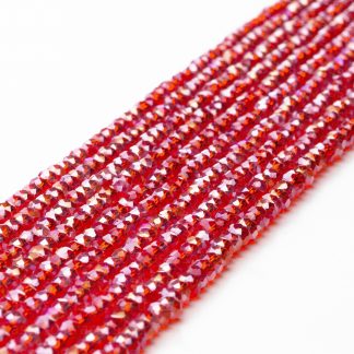 Fio de Cristal Facetado 4mm Vermelho Claro. 10 Fios - 1.280 Peças