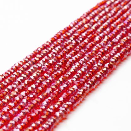 Fio de Cristal Facetado 4mm Vermelho Claro. 10 Fios - 1.280 Peças