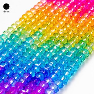 Fio de Cristal Facetado 6mm Tie Dye. 10 Fios - 830 Peças