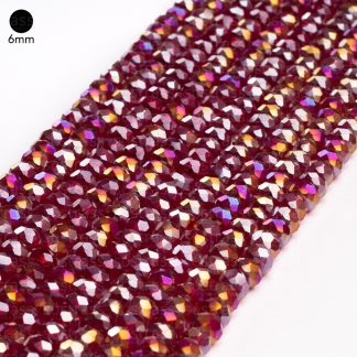 Fio de Cristal Facetado 6mm Vermelho Escuro Furta Cor. 10 Fios - 830 Peças