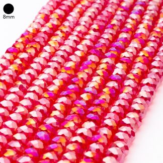 Fio de Cristal Facetado 8mm Vermelho Claro Furta Cor. 10 Fios - 630 Peças