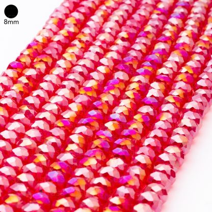 Fio de Cristal Facetado 8mm Vermelho Claro Furta Cor. 10 Fios - 630 Peças