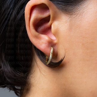 Brinco Argola Coração 17mm Cravejada com Micro Zircônia Cristal Banho Prata