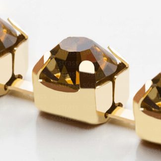 Rolo Corrente de Strass SS29 Marrom Escuro Dourado - 20 Metros