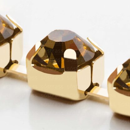 Rolo Corrente de Strass SS29 Marrom Escuro Dourado - 20 Metros