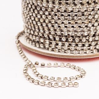 Rolo Corrente de Strass SS29 Cristal Banho Prata - 20 Metros