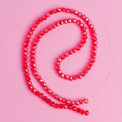 Fio de Cristal Facetado 4mm Vermelho Claro Furta Cor. 10 Fios - 1.280 Peças