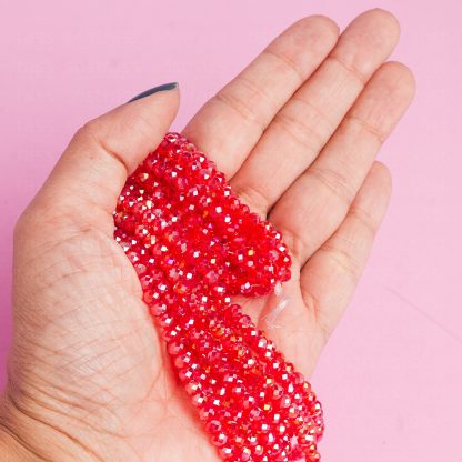 Fio de Cristal Facetado 4mm Vermelho Claro Furta Cor. 10 Fios - 1.280 Peças - Imagem 2
