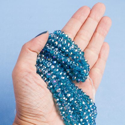Fio de Cristal Facetado 6mm Azul Esverdeado Furta Cor. 10 Fios - 830 Peças - Imagem 2