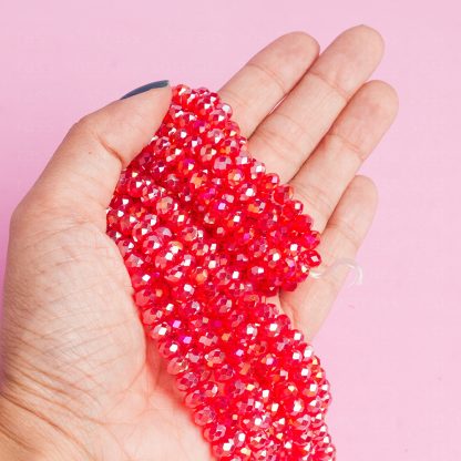 Fio de Cristal Facetado 6mm Vermelho Claro Furta Cor. 10 Fios - 830 Peças - Imagem 2