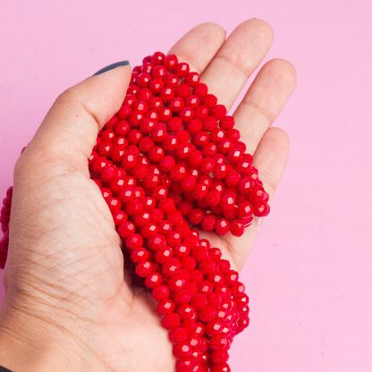 Fio de Cristal Facetado 6mm Vermelho Escuro Leitoso. 10 Fios - 830 Peças - Imagem 2
